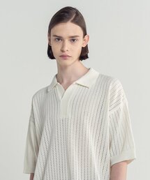 BLOND9（ブロンドナイン）の「オープンカラー パンチングニット_アイボリー（ポロシャツ）」