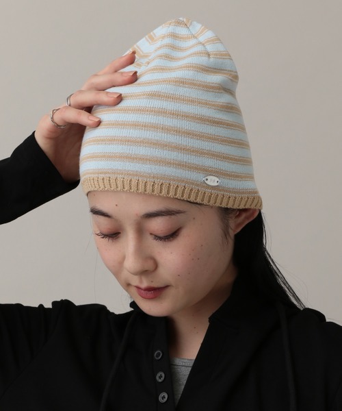 3.3 Field Trip （3.3フィールドトリップ）の「3.3 Field Trip／ボーダーニットビーニー（ニットキャップ/ビーニー・レディース・ライトブルー/アイボリー・FREE）」の2枚目の写真