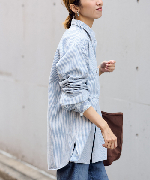 PAYDAY(ペイデイ)の「PAYDAY/ペイデイ 別注ヒッコリーシャツブルゾン(シャツ/ブラウス・レディース・ブルー/スミクロ・FREE)」の3枚目の写真