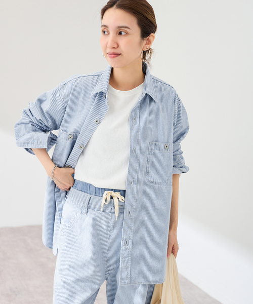 PAYDAY(ペイデイ)の「PAYDAY/ペイデイ 別注ヒッコリーシャツブルゾン(シャツ/ブラウス・レディース・ブルー/スミクロ・FREE)」の10枚目の写真