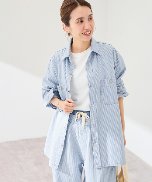 PAYDAY(ペイデイ)の「PAYDAY/ペイデイ 別注ヒッコリーシャツブルゾン(シャツ/ブラウス・レディース・ブルー/スミクロ・FREE)」の11枚目の写真