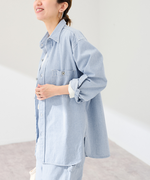 PAYDAY(ペイデイ)の「PAYDAY/ペイデイ 別注ヒッコリーシャツブルゾン(シャツ/ブラウス・レディース・ブルー/スミクロ・FREE)」の12枚目の写真