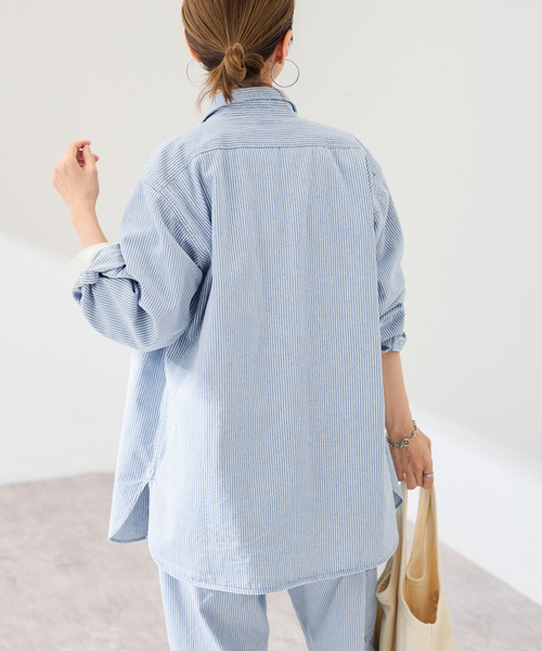 PAYDAY(ペイデイ)の「PAYDAY/ペイデイ 別注ヒッコリーシャツブルゾン(シャツ/ブラウス・レディース・ブルー/スミクロ・FREE)」の13枚目の写真