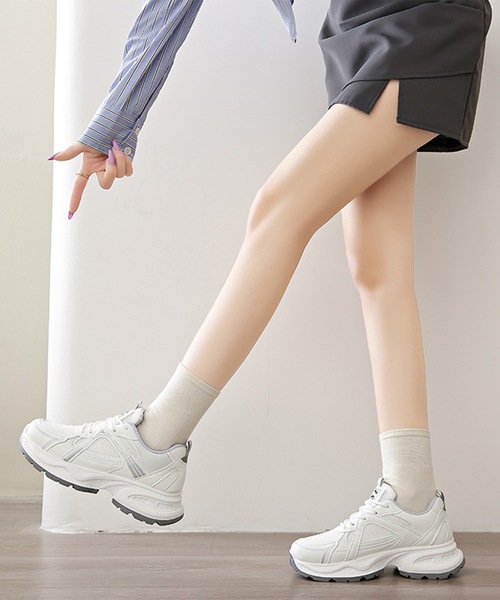 Lace Ladies(レースレディース)の「厚底 メッシュ 配色 レースアップ スニーカー(スニーカー・レディース・グレー/ネイビー・23cm/23.5cm/24cm/25cm/24.5cm)」の5枚目の写真