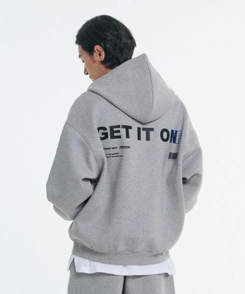 GET IT ON(ゲットイットオン)の「シグネチャー2WAYフードジップアップ_グレー(パーカー・メンズ・その他・F)」の2枚目の写真
