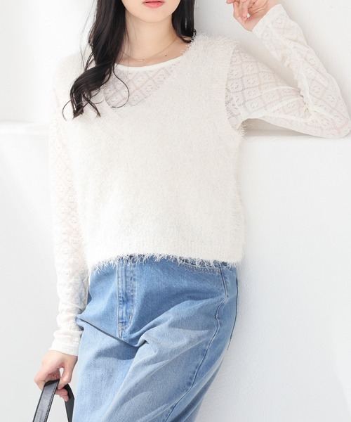 Honeys(ハニーズ)の「総レーストップス(Tシャツ/カットソー・レディース・ホワイト系その他/ホワイト/アイボリー/ブラック・L/M/S)」の2枚目の写真
