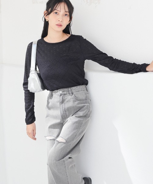 Honeys(ハニーズ)の「総レーストップス(Tシャツ/カットソー・レディース・ホワイト系その他/ホワイト/アイボリー/ブラック・L/M/S)」の9枚目の写真