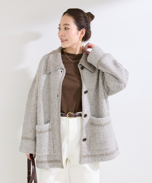 セール】《Sサイズ展開》手洗い可 / ツイード調パイルニットジャケット