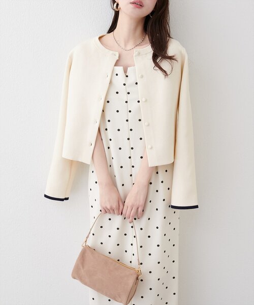 natural couture(ナチュラルクチュール)の「袖口配色ショート丈カーディガン(カーディガン/ボレロ・レディース・ブルー/アイボリー/ピンク/チャコールグレー/ブラック・FREE)」の7枚目の写真