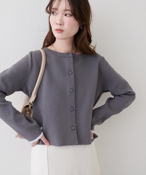 natural couture(ナチュラルクチュール)の「袖口配色ショート丈カーディガン(カーディガン/ボレロ・レディース・ブルー/アイボリー/ピンク/チャコールグレー/ブラック・FREE)」の22枚目の写真