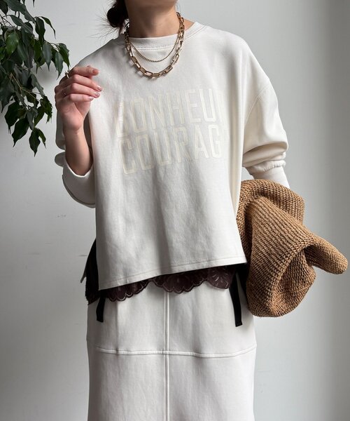 DouDou（ドゥドゥ）の「【WEB限定】ポンチサイドファスナーロゴプルオーバー（Tシャツ/カットソー・レディース・オフホワイト/カーキ/ブラック・FREE）」の10枚目の写真