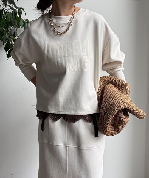 DouDou（ドゥドゥ）の「【WEB限定】ポンチサイドファスナーロゴプルオーバー（Tシャツ/カットソー・レディース・オフホワイト/カーキ/ブラック・FREE）」の11枚目の写真