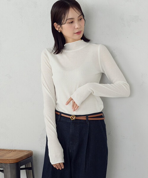 COMME CA ISM（コムサイズム）の「【宮城舞さん着用】シアー テレコ ハイネックカットソー（Tシャツ/カットソー・レディース・イエロー/ホワイト/グレー・X-LARGE/LARGE/MEDIUM/SMALL）」の2枚目の写真