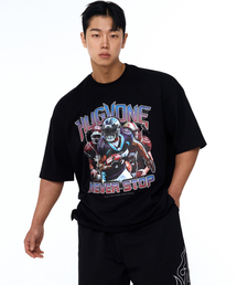 HUGVONE（ハグボーン）の「パープルブーツオーバーオーバーフィットショートスリーブ（Tシャツ/カットソー）」