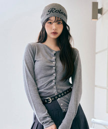 SHIRRING BUTTON UNBALANCE CARDIGAN GRAY