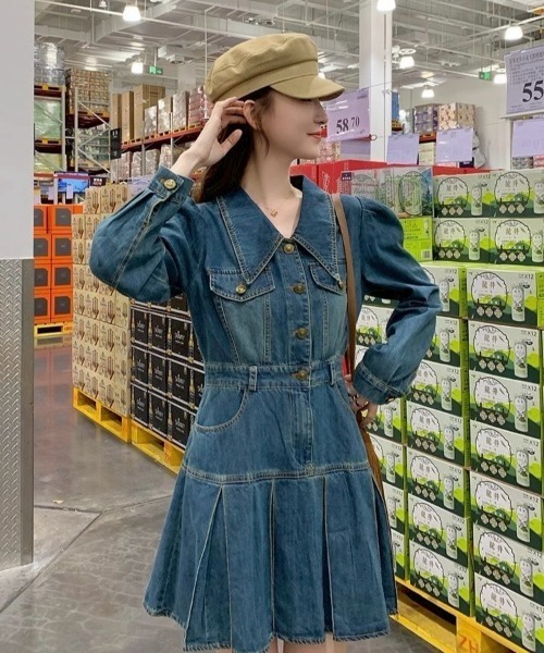 VIBGYOR(ヴィブジョー)の「【LAMPOON】プリーツスカートデニムワンピース(ワンピース・レディース・ブルー・LARGE/MEDIUM)」の5枚目の写真