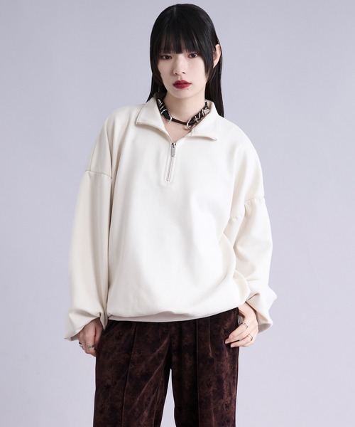 Ellno Loset(エルノロゼット)の「フェイクスエードボリュームハーフジップ(Tシャツ/カットソー・メンズ・アイボリー/チャコール・SMALL/MEDIUM/LARGE)」の8枚目の写真