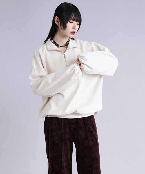 Ellno Loset(エルノロゼット)の「フェイクスエードボリュームハーフジップ(Tシャツ/カットソー・メンズ・アイボリー/チャコール・SMALL/MEDIUM/LARGE)」の9枚目の写真