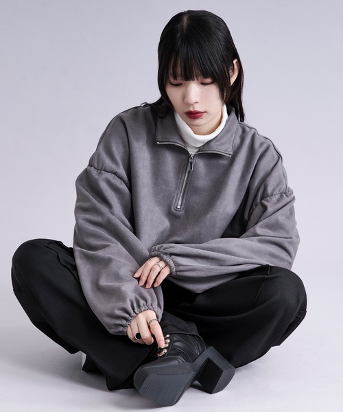 Ellno Loset(エルノロゼット)の「フェイクスエードボリュームハーフジップ(Tシャツ/カットソー・メンズ・アイボリー/チャコール・SMALL/MEDIUM/LARGE)」の20枚目の写真