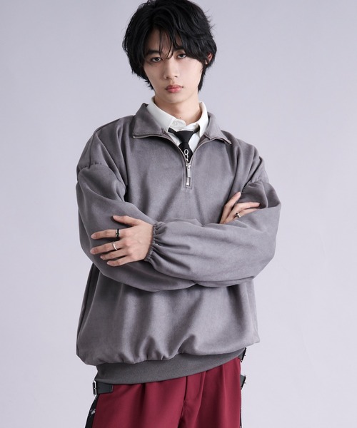 Ellno Loset(エルノロゼット)の「フェイクスエードボリュームハーフジップ(Tシャツ/カットソー・メンズ・アイボリー/チャコール・SMALL/MEDIUM/LARGE)」の14枚目の写真