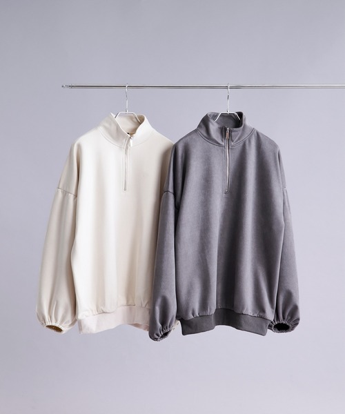 Ellno Loset(エルノロゼット)の「フェイクスエードボリュームハーフジップ(Tシャツ/カットソー・メンズ・アイボリー/チャコール・SMALL/MEDIUM/LARGE)」の4枚目の写真