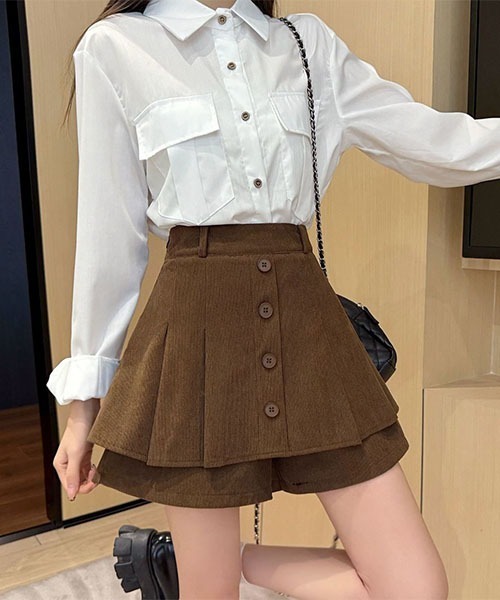 gossip!ロサンゼルス(ゴシップロサンゼルス)の「インナーパンツ仕様 コーデュロイプリーツミニ(その他パンツ・レディース・ブラウン/ブラック・M/S)」の5枚目の写真