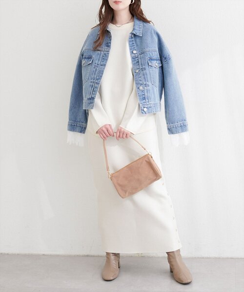 natural couture(ナチュラルクチュール)の「サイド釦スリットタイトニットスカート(スカート・レディース・イエロー/ピンク/チャコールグレー/オフホワイト・FREE)」の10枚目の写真