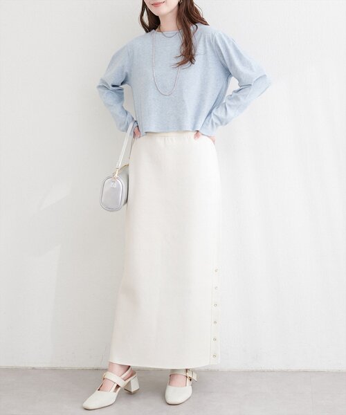 natural couture(ナチュラルクチュール)の「サイド釦スリットタイトニットスカート(スカート・レディース・イエロー/ピンク/チャコールグレー/オフホワイト・FREE)」の14枚目の写真