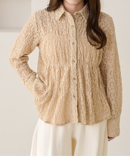 apres jour clair(アプレジュールクレア)の「【apres jour clair】レースシャーリングシャツ(Tシャツ/カットソー・レディース・ベージュ/アイボリー/ブラウン系その他・X-LARGE/フリー)」の1枚目の写真