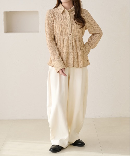 apres jour clair(アプレジュールクレア)の「【apres jour clair】レースシャーリングシャツ(Tシャツ/カットソー・レディース・ベージュ/アイボリー/ブラウン系その他・X-LARGE/フリー)」の4枚目の写真