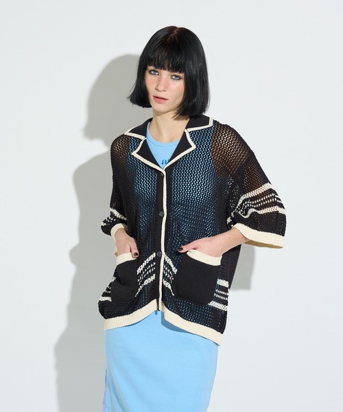 ANNA SUI NYC(アナ スイ エヌ ワイ シー)の「メッシュニット半袖カーディガン(シャツ/ブラウス・レディース・ホワイト/ブラック/サックスブルー・FREE)」の3枚目の写真