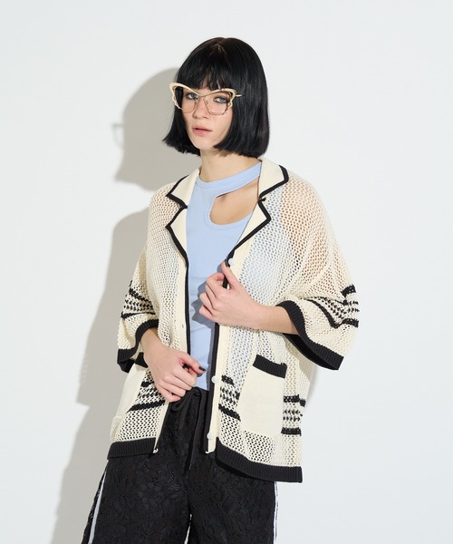 ANNA SUI NYC(アナ スイ エヌ ワイ シー)の「メッシュニット半袖カーディガン(シャツ/ブラウス・レディース・ホワイト/ブラック/サックスブルー・FREE)」の4枚目の写真