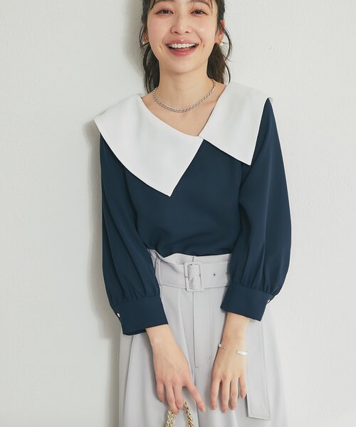 La boutique BonBon（ラブティックボンボン）の「アシメビッグカラーブラウス（シャツ/ブラウス・レディース・ホワイト/サックスブルー/ネイビー・FREE）」の18枚目の写真