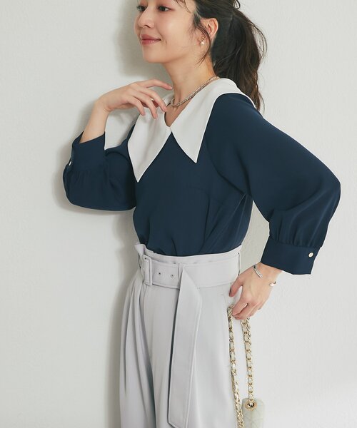 La boutique BonBon（ラブティックボンボン）の「アシメビッグカラーブラウス（シャツ/ブラウス・レディース・ホワイト/サックスブルー/ネイビー・FREE）」の17枚目の写真