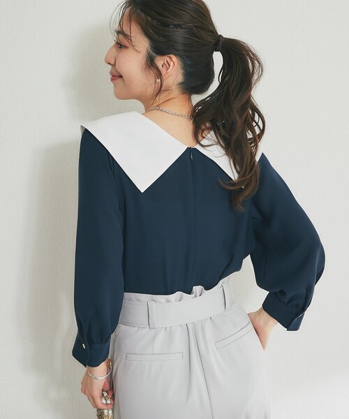 La boutique BonBon（ラブティックボンボン）の「アシメビッグカラーブラウス（シャツ/ブラウス・レディース・ホワイト/サックスブルー/ネイビー・FREE）」の16枚目の写真