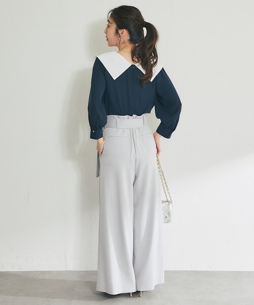 La boutique BonBon（ラブティックボンボン）の「【今すぐお届け！・小顔見え】アシメビッグカラーブラウス（シャツ/ブラウス・レディース・ホワイト/サックスブルー/ネイビー・FREE）」の20枚目の写真