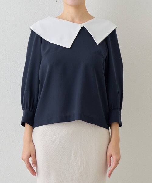 La boutique BonBon（ラブティックボンボン）の「【今すぐお届け！・小顔見え】アシメビッグカラーブラウス（シャツ/ブラウス・レディース・ホワイト/サックスブルー/ネイビー・FREE）」の19枚目の写真