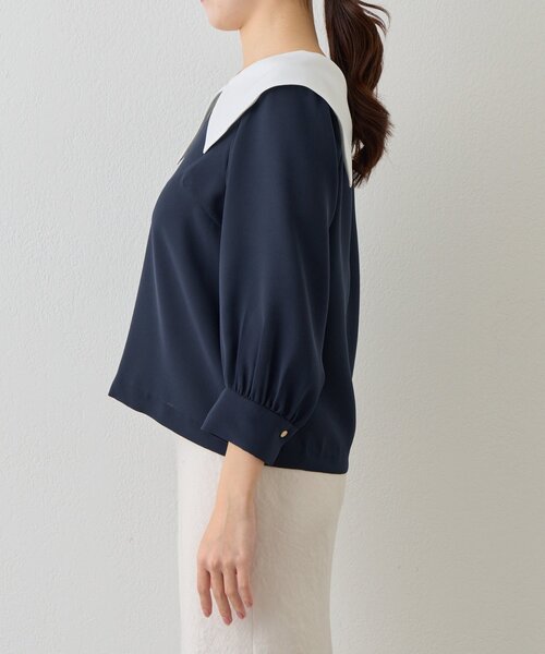 La boutique BonBon（ラブティックボンボン）の「【今すぐお届け！・小顔見え】アシメビッグカラーブラウス（シャツ/ブラウス・レディース・ホワイト/サックスブルー/ネイビー・FREE）」の18枚目の写真