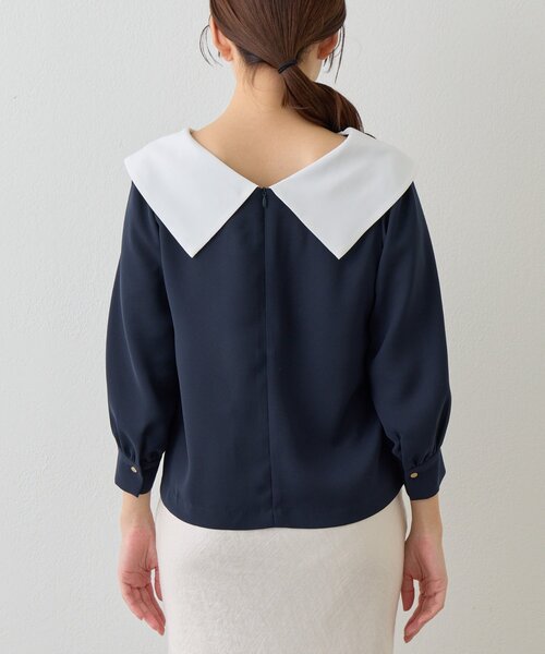 La boutique BonBon（ラブティックボンボン）の「【今すぐお届け！・小顔見え】アシメビッグカラーブラウス（シャツ/ブラウス・レディース・ホワイト/サックスブルー/ネイビー・FREE）」の17枚目の写真