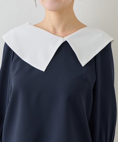 La boutique BonBon（ラブティックボンボン）の「【今すぐお届け！・小顔見え】アシメビッグカラーブラウス（シャツ/ブラウス・レディース・ホワイト/サックスブルー/ネイビー・FREE）」の16枚目の写真