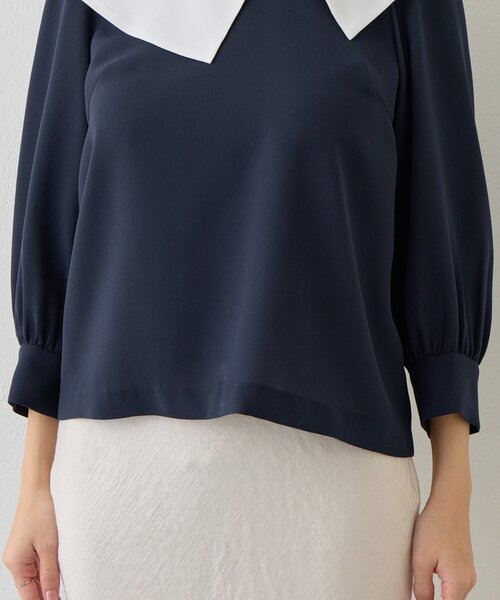 La boutique BonBon（ラブティックボンボン）の「【今すぐお届け！・小顔見え】アシメビッグカラーブラウス（シャツ/ブラウス・レディース・ホワイト/サックスブルー/ネイビー・FREE）」の15枚目の写真