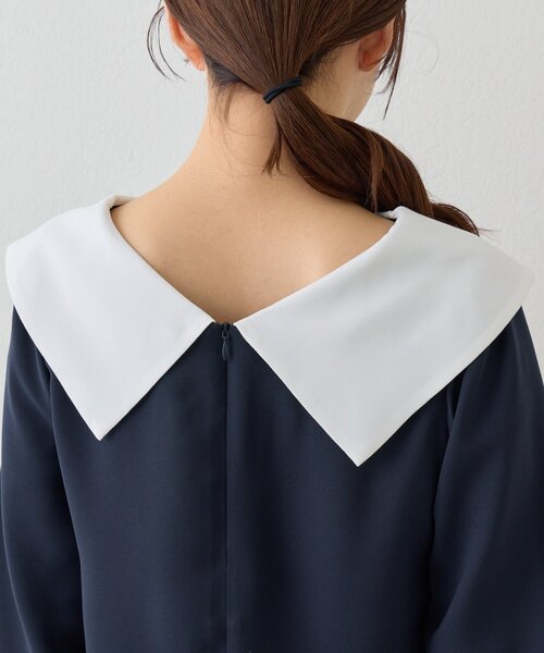 La boutique BonBon（ラブティックボンボン）の「【今すぐお届け！・小顔見え】アシメビッグカラーブラウス（シャツ/ブラウス・レディース・ホワイト/サックスブルー/ネイビー・FREE）」の14枚目の写真