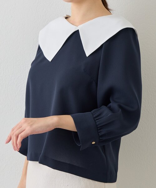La boutique BonBon（ラブティックボンボン）の「【今すぐお届け！・小顔見え】アシメビッグカラーブラウス（シャツ/ブラウス・レディース・ホワイト/サックスブルー/ネイビー・FREE）」の13枚目の写真
