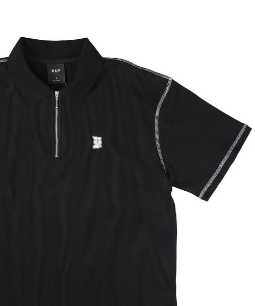 HUF（ハフ）の「【C-HUF3】【HUF/ハフ】WAFFLE KNIT CONTRAST POLO TOP KN00539（ポロシャツ・メンズ・ブラック・SMALL/XX-LARGE）」の3枚目の写真