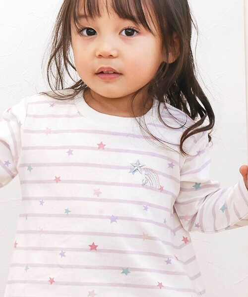 SLAP SLIP（スラップスリップ）の「【スララク/防汚加工/オーガニックコットン】ときめきデザイン女の子長袖Tシャツ(80~130cm)（Tシャツ/カットソー・キッズ・ピンク系その他/ブラック/ピンク/グリーン/ホワイト系その他/ブルー/オフホワイト/ホワイト系その他2・80ｃｍ/90cm/110cm/100cm/130cm/120cm）」の3枚目の写真