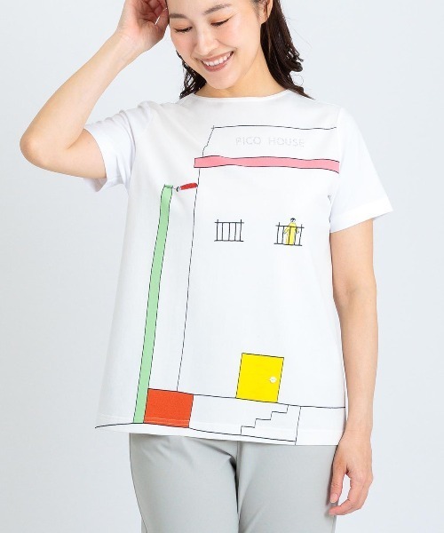 Picone CLUB（ピッコーネクラブ）の「前後異素材アートプルオーバー（Tシャツ/カットソー・レディース・ホワイト/ブラック/ベージュ・11号/13号/9号）」の2枚目の写真