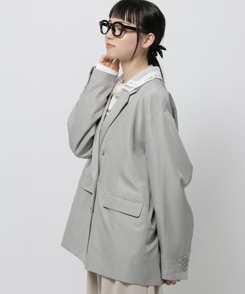 niko and...(ニコアンド)の「2WAY衿レースビッグジャケット(テーラードジャケット・レディース・ダークブラウン/グレー/チャコール・FREE)」の1枚目の写真