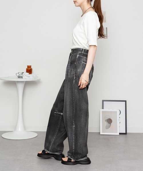 aity(アイティ)の「M-4L Vネック5分袖コットンリブT 夏服(Tシャツ/カットソー・レディース・ブラック/ベージュ/オフホワイト・4L/3L/LL/L/M)」の8枚目の写真