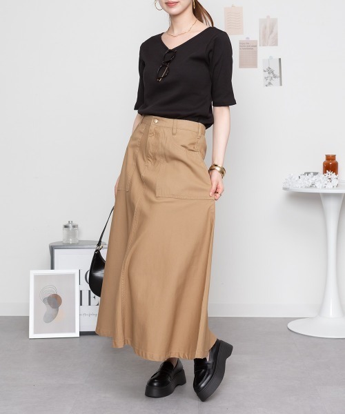 aity(アイティ)の「M-4L Vネック5分袖コットンリブT 夏服(Tシャツ/カットソー・レディース・ブラック/ベージュ/オフホワイト・4L/3L/LL/L/M)」の13枚目の写真