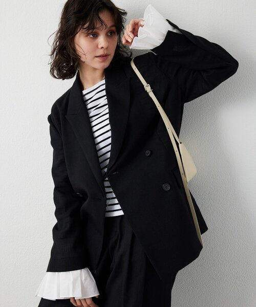 Whim Gazette（ウィムガゼット）の「リネンライクダブルテーラードジャケット（テーラードジャケット・レディース・ベージュ/ブラック・FREE）」の13枚目の写真